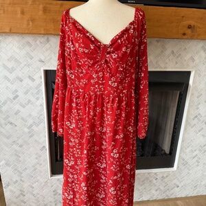 Plus Size Beautiful Long Red Floral Dress